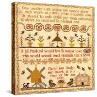 Flowers in Pots, A Windmill and a House with a Poem by Mary Ann Body to Her Mother Sampler-Body Mary Ann-Stretched Canvas
