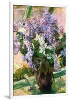 Flowers In The Window-Mary Cassatt-Framed Art Print