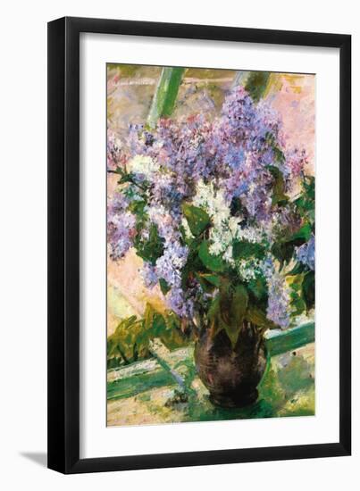 Flowers In The Window-Mary Cassatt-Framed Art Print