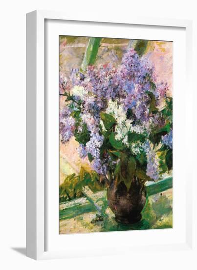 Flowers In The Window-Mary Cassatt-Framed Art Print