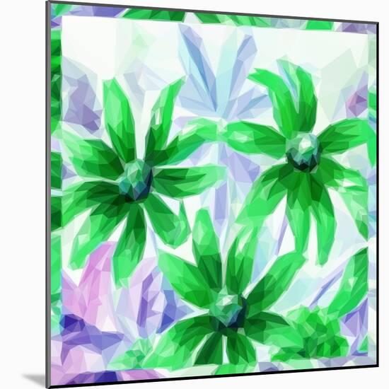 Flowers, Low Poly Pattern-alexcoolok-Mounted Art Print