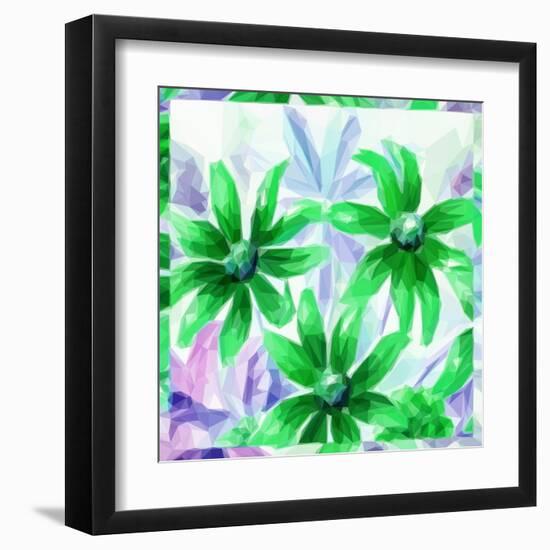 Flowers, Low Poly Pattern-alexcoolok-Framed Art Print