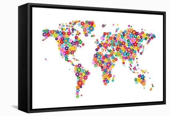 Flowers Map of the World Map-Michael Tompsett-Framed Stretched Canvas