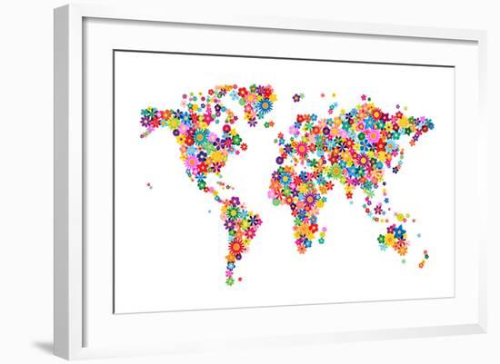 Flowers Map of the World Map-Michael Tompsett-Framed Art Print