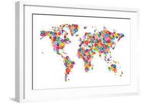 Flowers Map of the World Map-Michael Tompsett-Framed Art Print