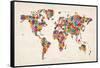 Flowers Map of the World Map-Michael Tompsett-Framed Stretched Canvas