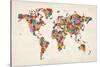 Flowers Map of the World Map-Michael Tompsett-Stretched Canvas