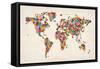 Flowers Map of the World Map-Michael Tompsett-Framed Stretched Canvas