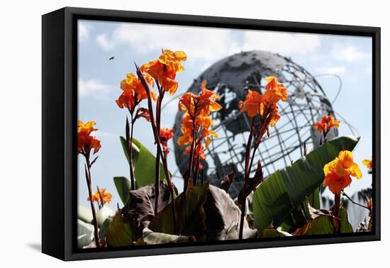 Flowers near Unisphere at World's Fair Site Queens NY-null-Framed Stretched Canvas