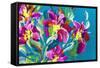 Flowers on a Green Background-KoliadzynskaIryna-Framed Stretched Canvas