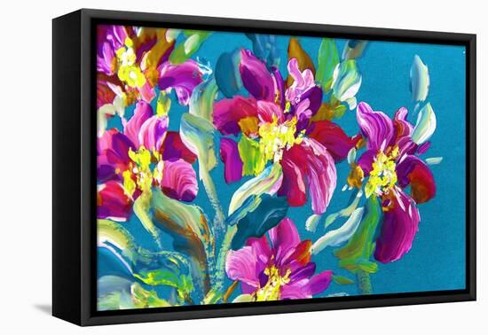 Flowers on a Green Background-KoliadzynskaIryna-Framed Stretched Canvas