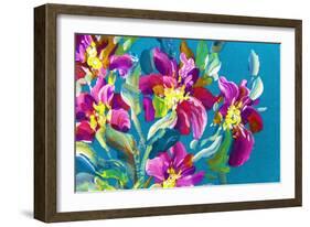 Flowers on a Green Background-KoliadzynskaIryna-Framed Art Print