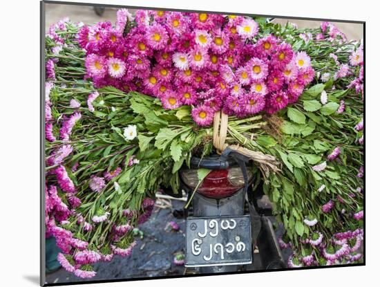 Flowers on Back of Motorcycle, Market, Mandalay, Myanmar (Burma)-Peter Adams-Mounted Photographic Print