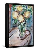 Flowers on End Table, 2020, (watercolor on paper)-Richard Fox-Framed Stretched Canvas