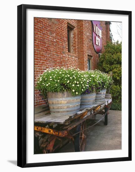 Flowers on Old Baggage Wagon, Vintage 1870 Shops, Napa Valley, California, USA-John Alves-Framed Premium Photographic Print