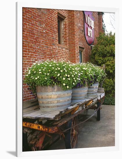 Flowers on Old Baggage Wagon, Vintage 1870 Shops, Napa Valley, California, USA-John Alves-Framed Photographic Print