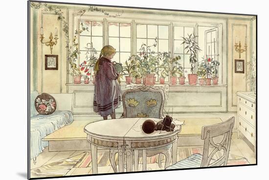 Flowers on the Windowsill, from 'A Home' Series, C.1895-Carl Larsson-Mounted Premium Giclee Print