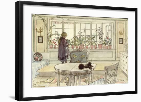 Flowers on the Windowsill, from 'A Home' Series-Carl Larsson-Framed Premium Giclee Print