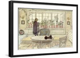 Flowers on the Windowsill, from 'A Home' Series-Carl Larsson-Framed Premium Giclee Print