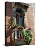 Flowers on Villa Balcony, Venice, Italy-Lisa S^ Engelbrecht-Stretched Canvas