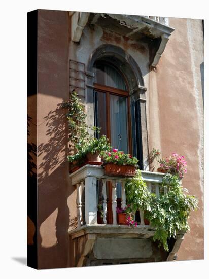 Flowers on Villa Balcony, Venice, Italy-Lisa S^ Engelbrecht-Stretched Canvas