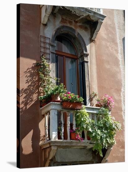 Flowers on Villa Balcony, Venice, Italy-Lisa S^ Engelbrecht-Stretched Canvas