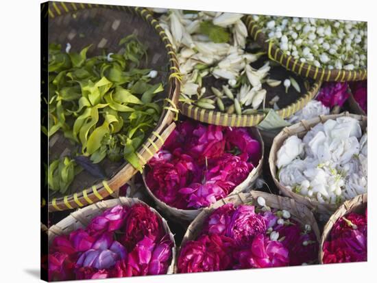 Flowers Prepared for Offerings, Yogyakarta, Java, Indonesia-Ian Trower-Stretched Canvas