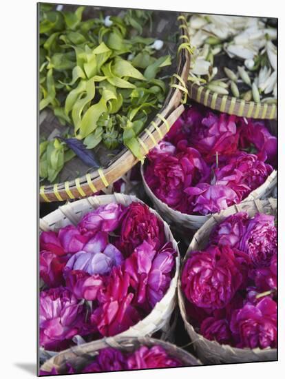 Flowers Prepared for Offerings, Yogyakarta, Java, Indonesia-Ian Trower-Mounted Photographic Print