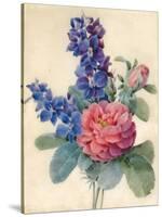 Flowers, Roses and Larkspur-Camile de Chanteraine-Stretched Canvas