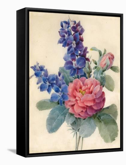 Flowers, Roses and Larkspur-Camile de Chanteraine-Framed Stretched Canvas