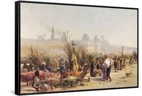 Flowers Sellers on the Banks of the Seine-Gustave Fraipont-Framed Stretched Canvas