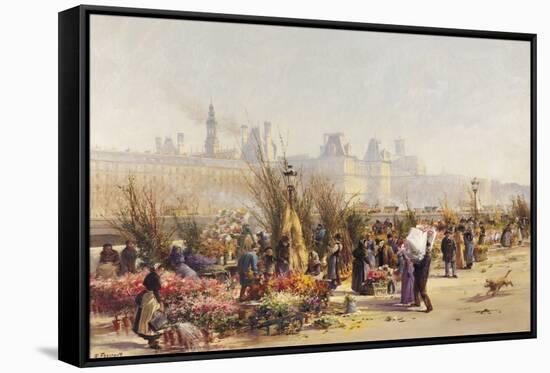 Flowers Sellers on the Banks of the Seine-Gustave Fraipont-Framed Stretched Canvas