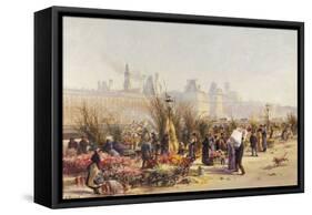 Flowers Sellers on the Banks of the Seine-Gustave Fraipont-Framed Stretched Canvas