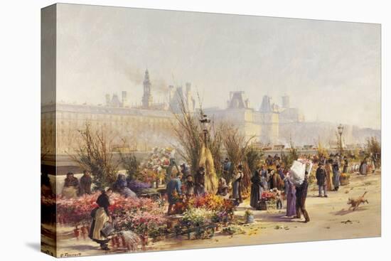 Flowers Sellers on the Banks of the Seine-Gustave Fraipont-Stretched Canvas