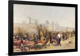 Flowers Sellers on the Banks of the Seine-Gustave Fraipont-Framed Giclee Print