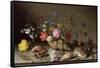 Flowers, Shells and Insects on a Stone Ledge-Balthasar van der Ast-Framed Stretched Canvas