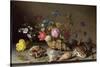 Flowers, Shells and Insects on a Stone Ledge-Balthasar van der Ast-Stretched Canvas