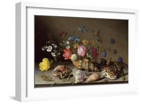 Flowers, Shells and Insects on a Stone Ledge-Balthasar van der Ast-Framed Giclee Print