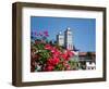 Flowers with church in the background, St. Vincent Ferrer Church, Baguio City, Luzon, Philippines-null-Framed Photographic Print