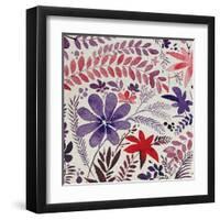 Flowery Dreams II-Blue Fish-Framed Art Print