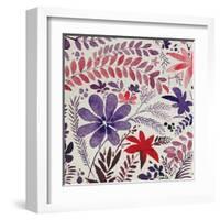 Flowery Dreams II-Blue Fish-Framed Art Print