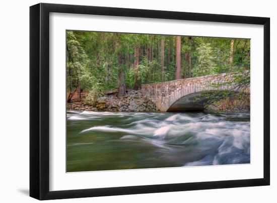 Flowing Merced River and Pohono Bridge, Yosemite-null-Framed Photographic Print