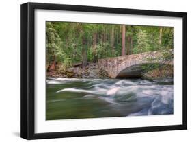 Flowing Merced River and Pohono Bridge, Yosemite-null-Framed Photographic Print