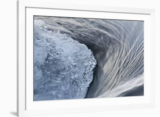 Flowing water and ice on partially frozen river, River Nith, Dumfries and Galloway, Scotland-Michael Durham-Framed Photographic Print