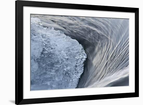 Flowing water and ice on partially frozen river, River Nith, Dumfries and Galloway, Scotland-Michael Durham-Framed Photographic Print