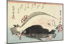Fluke and Black Bass, Cherry Blossoms-Utagawa Hiroshige-Mounted Giclee Print