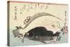 Fluke and Black Bass, Cherry Blossoms-Utagawa Hiroshige-Stretched Canvas