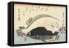 Fluke and Black Bass, Cherry Blossoms-Utagawa Hiroshige-Framed Stretched Canvas