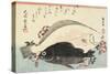 Fluke and Black Bass, Cherry Blossoms-Utagawa Hiroshige-Stretched Canvas