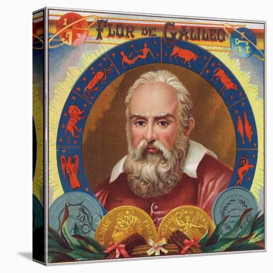 Flur de Galileo Brand Cigar Box Label, Galileo Galilei-Lantern Press-Stretched Canvas